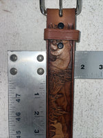 New Brown Genuine Leather Wildlife Tooled Belt 34” #6380 Z-7