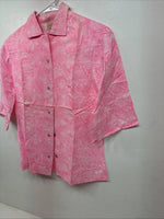 New Women’s Tem Tex Pink Floral Short Sleeve Pearl Snap Size 10 KK-53