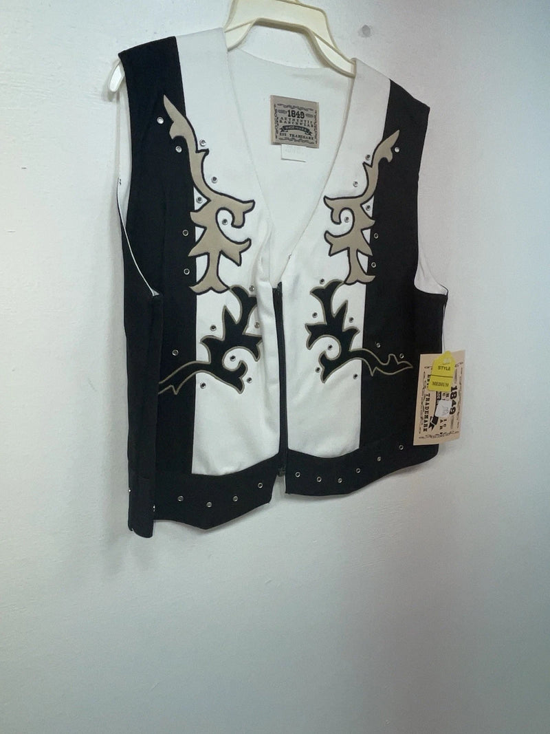 New Women’s Black White 1849 Authentic Ranchwear Cut Off Zip Up Vest M 3B-68