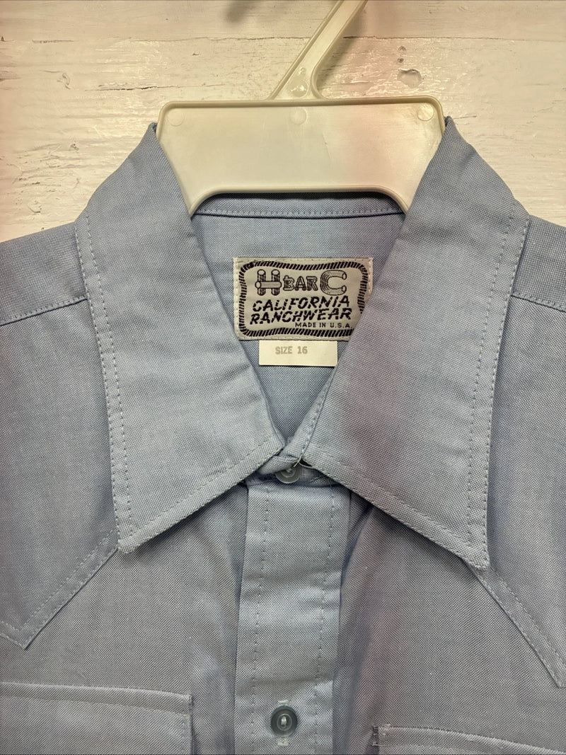 New Men’s H Bar C Blue Jean Long Sleeve Button Up 16 Large V-31