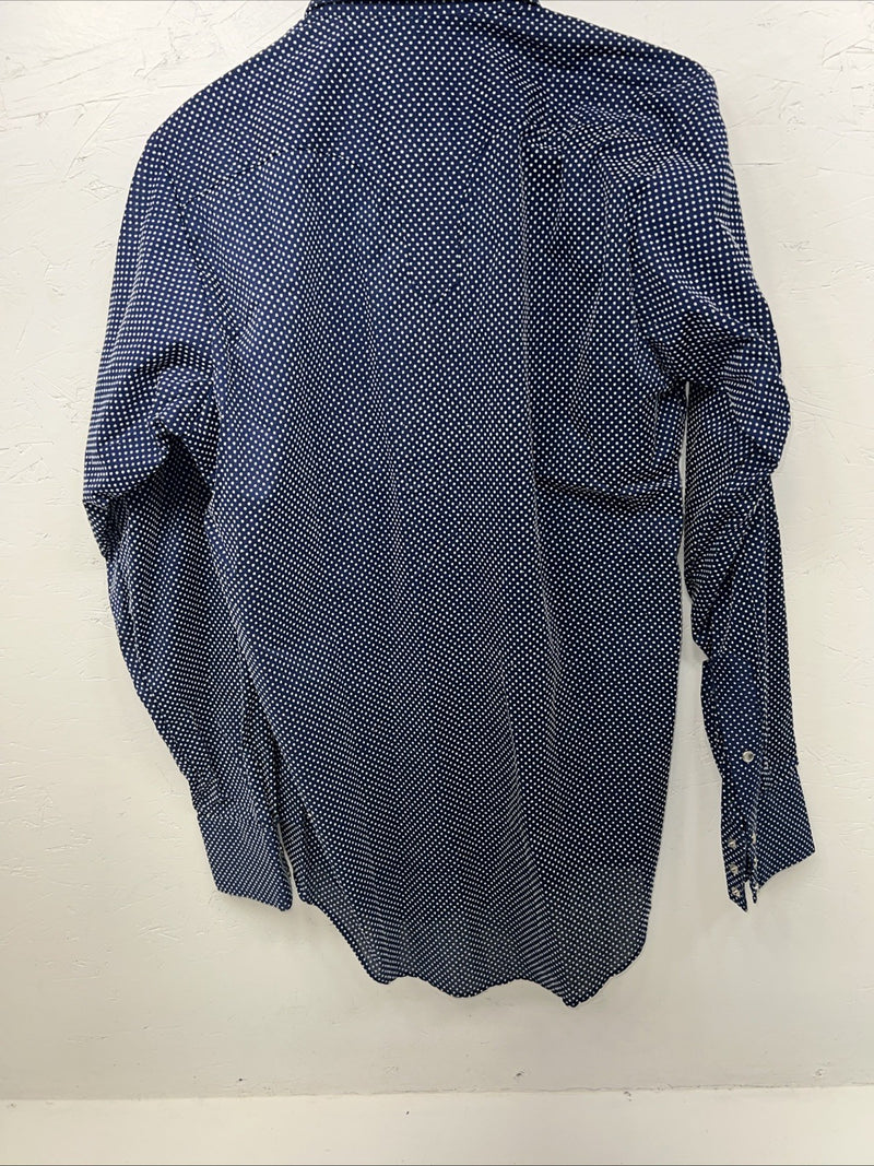 New Mens Blue Polkadot Rockmount Ranchwear Pearl Snap Long Sleeve 15.5x33 M I-52