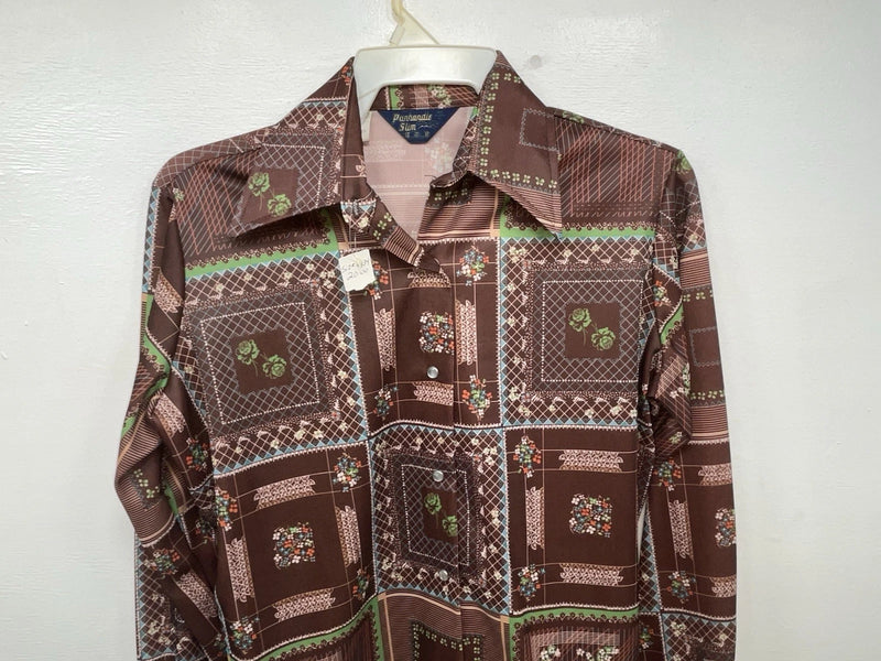 New Women’s Brown Floral Panhandle Slim Long Sleeve Button Up Shirt #3310 3B-57