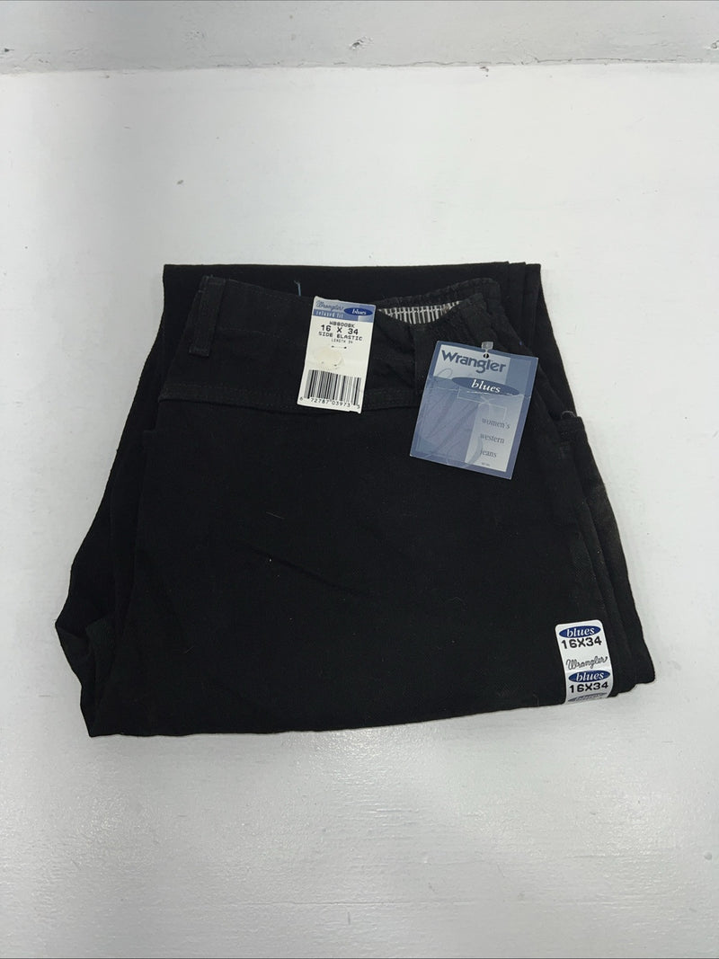 New Men’s Black Wrangler Blues Relaxed Fit Side Elastic Jeans. 16x34 K-17