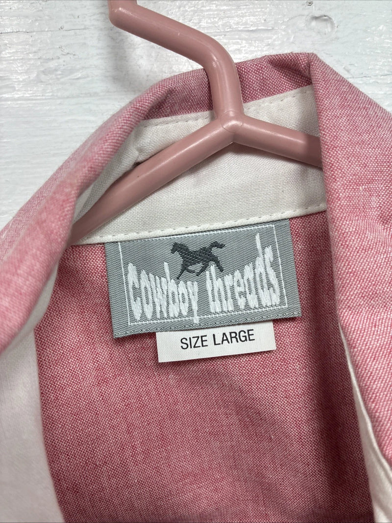 New Men’s Cowboy Threads Pink Gray Short Sleeve Button Up Large CC-39
