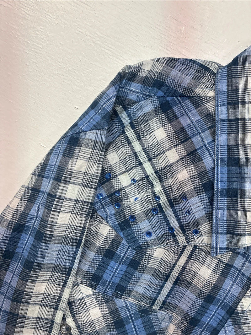 New Women’s Cumberland Blue Plaid Long Sleeve Pearl Snap 3XL GG-58