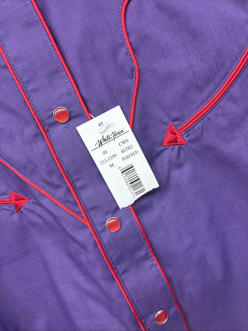 New Women’s White Horse Purple Long Sleeve Pearl Snap Medium KK-33