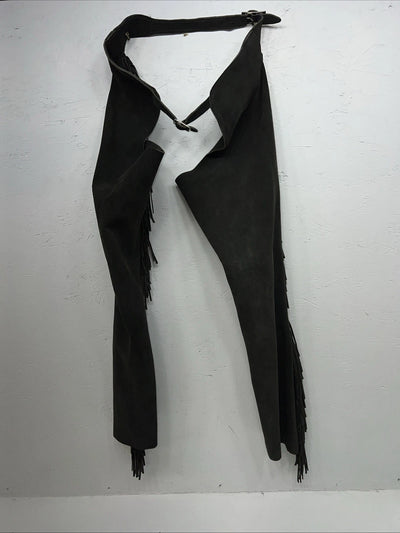 NOS Gray Show Chaps With Fringe Adjustable Waist 36” N-22