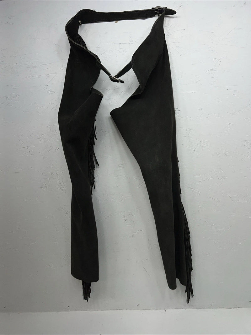 NOS Gray Show Chaps With Fringe Adjustable Waist 36” N-22