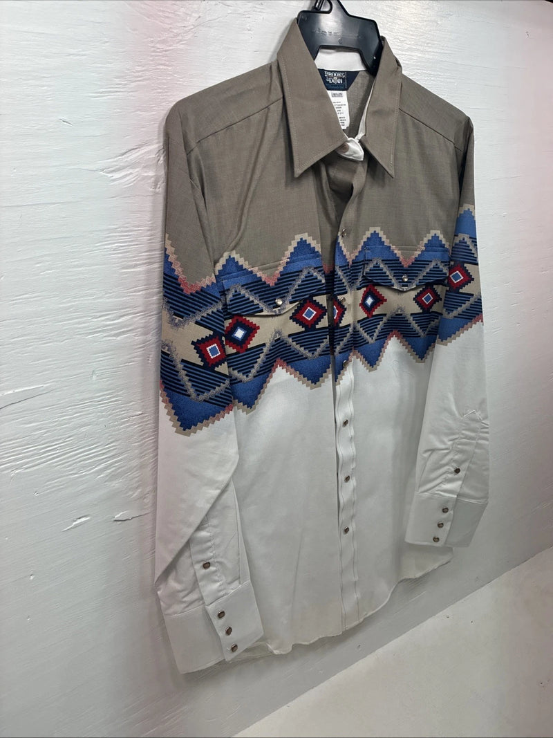 New Men’s Brooks & Dunn Western Print Long Sleeve Pearl Snap 16.5 Large V-106