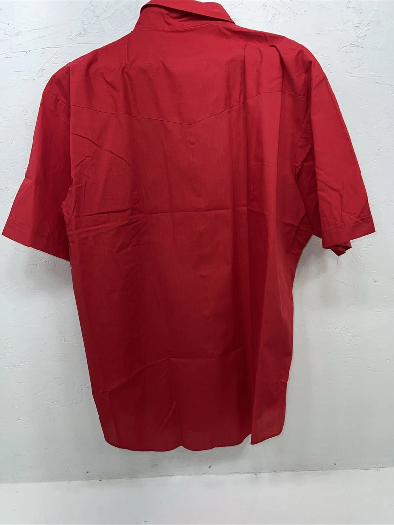 New Men’s Red ELY cattleman Short Sleeve Pearl Snap Shirt. 18.5 2XL G-78
