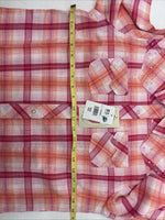New Women’s Cumberland Pink Orange Plaid Long Sleeve Pearl Snap Large II-106
