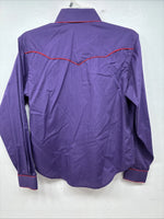New Women’s White Horse Purple Red Long Sleeve Pearl Snap Small LL-72