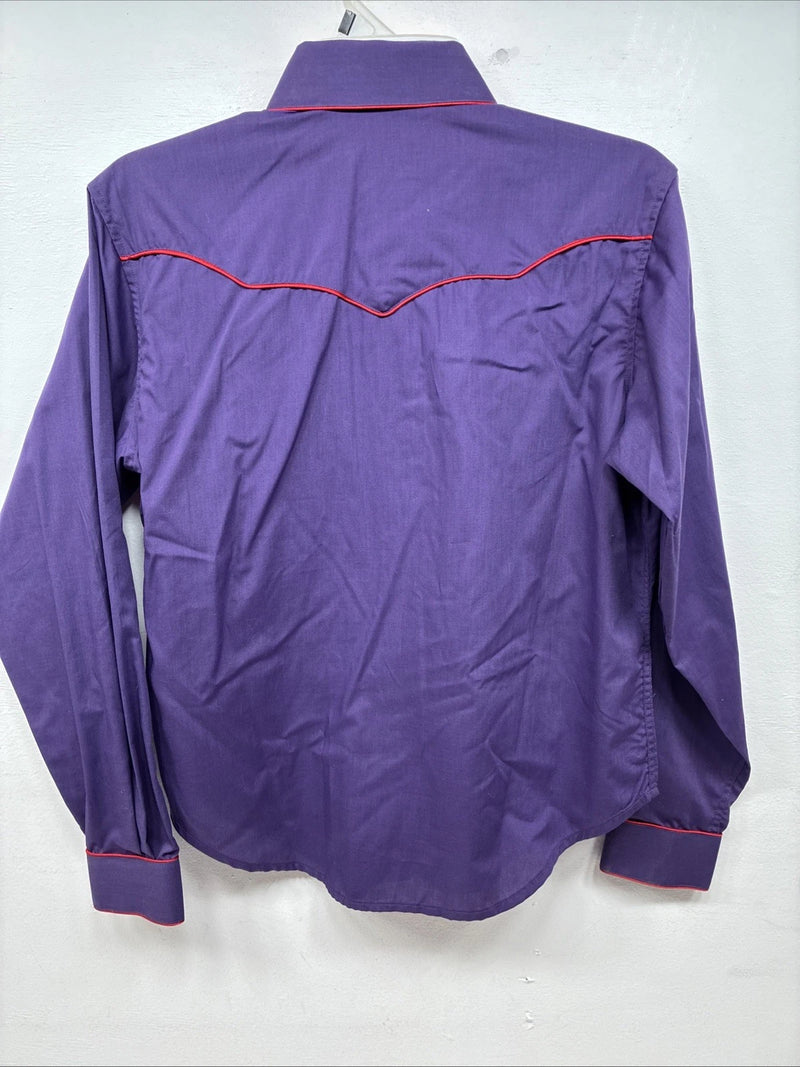 New Women’s White Horse Purple Red Long Sleeve Pearl Snap Small LL-72