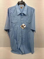 New Men’s ELY Cattleman Blue Short Sleeve Pearl Snap 3XL E-37