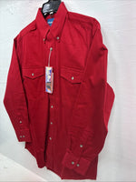 New Men’s Wrangler Red Long Sleeve Button Up Shirt Medium J-85