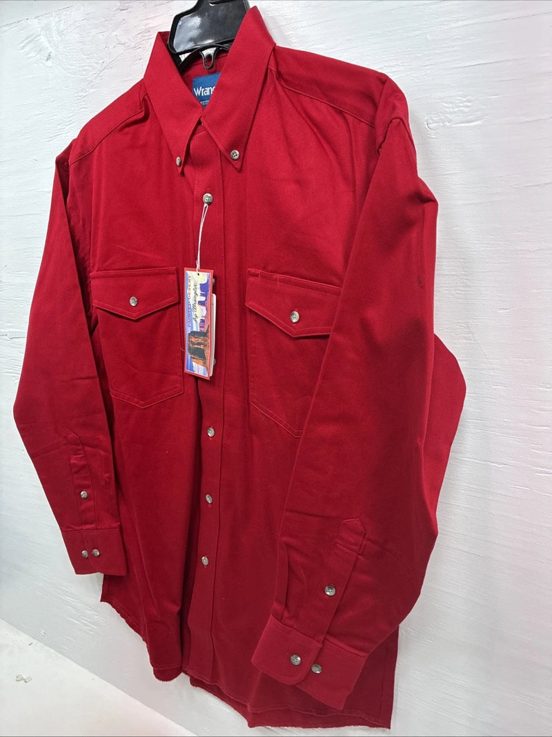 New Men’s Wrangler Red Long Sleeve Button Up Shirt Medium J-85