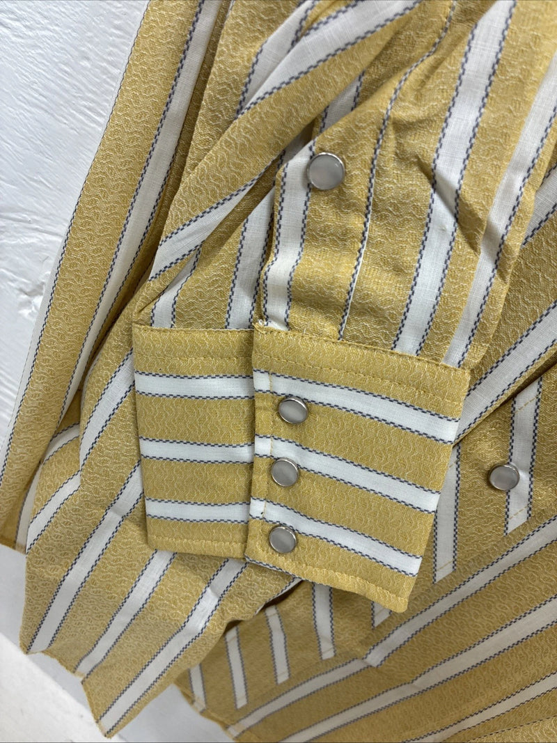New Men’s Fenton Yellow Stripe Long Sleeve Pearl Snap 15 Medium AA-65