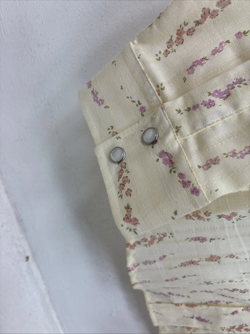 New Women’s White Horse Yellow Floral Long Sleeve Pearl Snap Size XL YY-46 