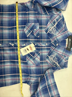 New Women’s Cumberland Blue Plaid Long Sleeve Pearl Snap XL GG-59
