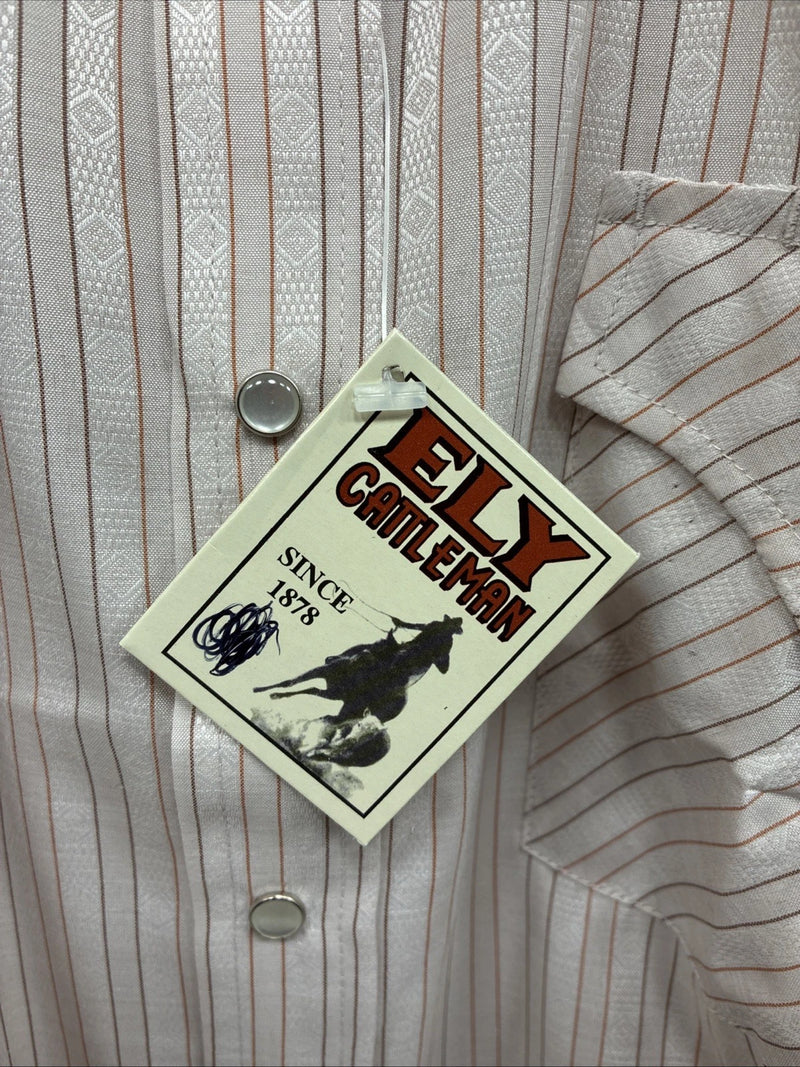 New Men’s ELY Cattleman Pink Stripe Long Sleeve Pearl Snap 17.5 XL O-62