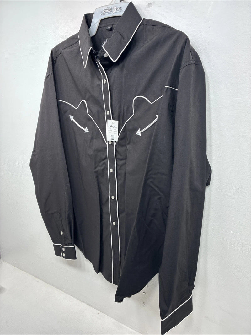 New Women’s White Horse Black Design Long Sleeve Pearl Snap XL II-25
