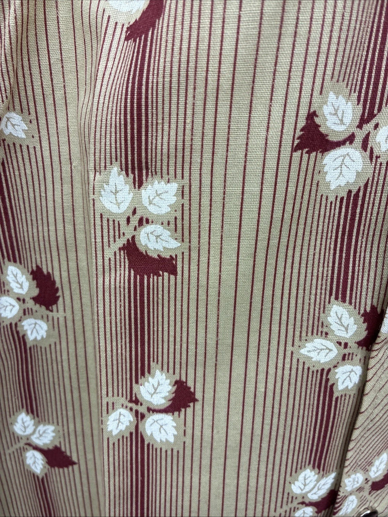 New Men’s ELY Plains Tan Red Floral Long Sleeve Pearl Snap 15.5 Medium X-109