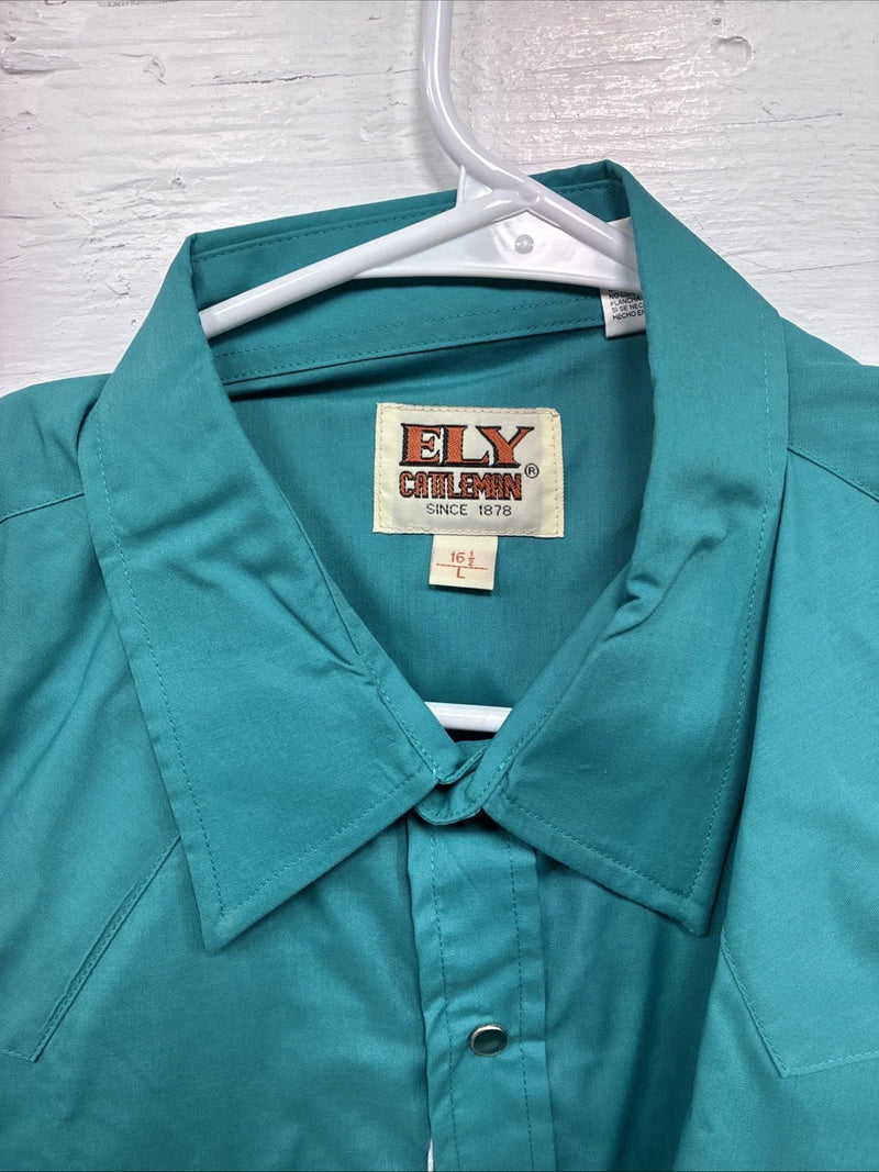New Men’s ELY Cattleman Teal Western Short Sleeve Pearl Snap 16.5 Large T-52