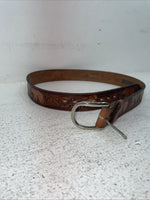 New Brown Genuine Leather Wildlife Tooled Belt 34” #6380 Z-7