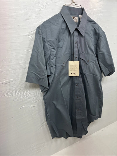 New Men’s ELY Cattleman Gray Short Sleeve Pearl Snap 16.5 Large AA-27