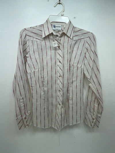 New Women’s White Striped DR Westerns Long Sleeve Button Up Shirt 3B-86