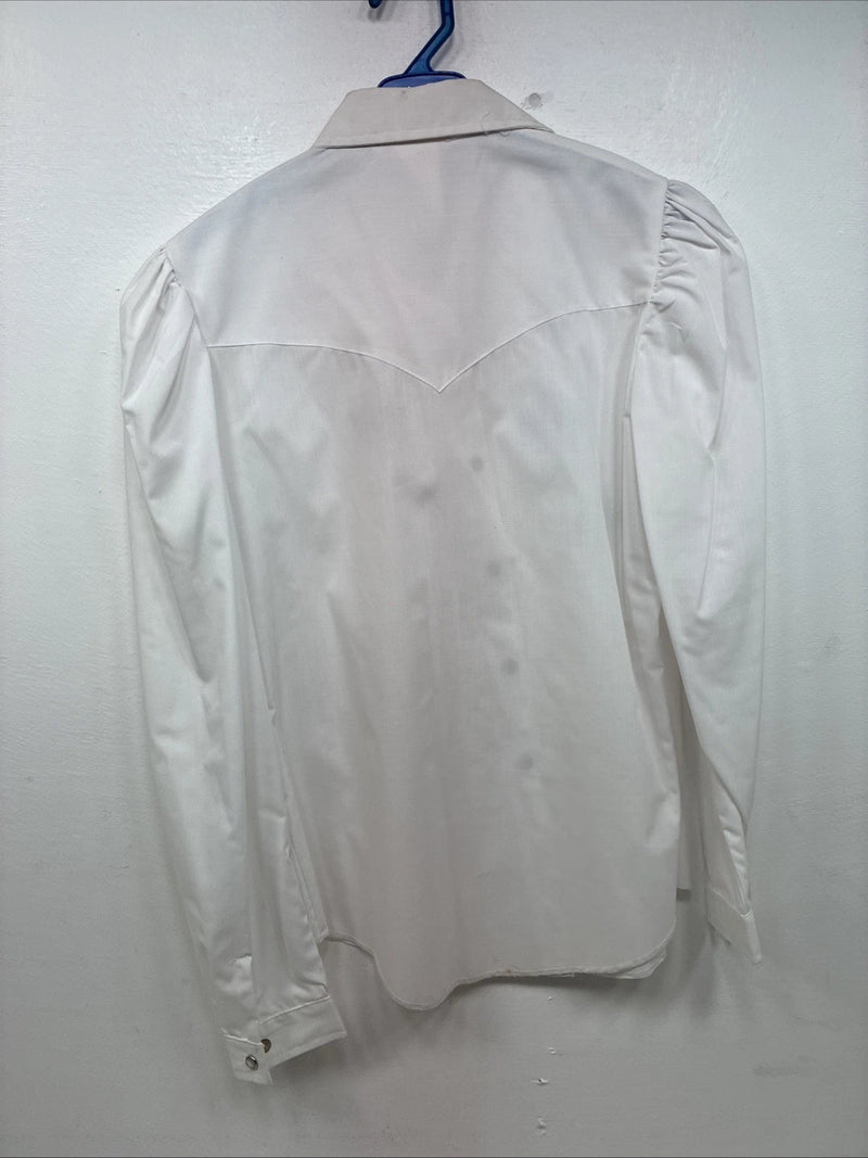 New Women’s H Bar C White Design Long Sleeve Pearl Snap Size 28 KK-49
