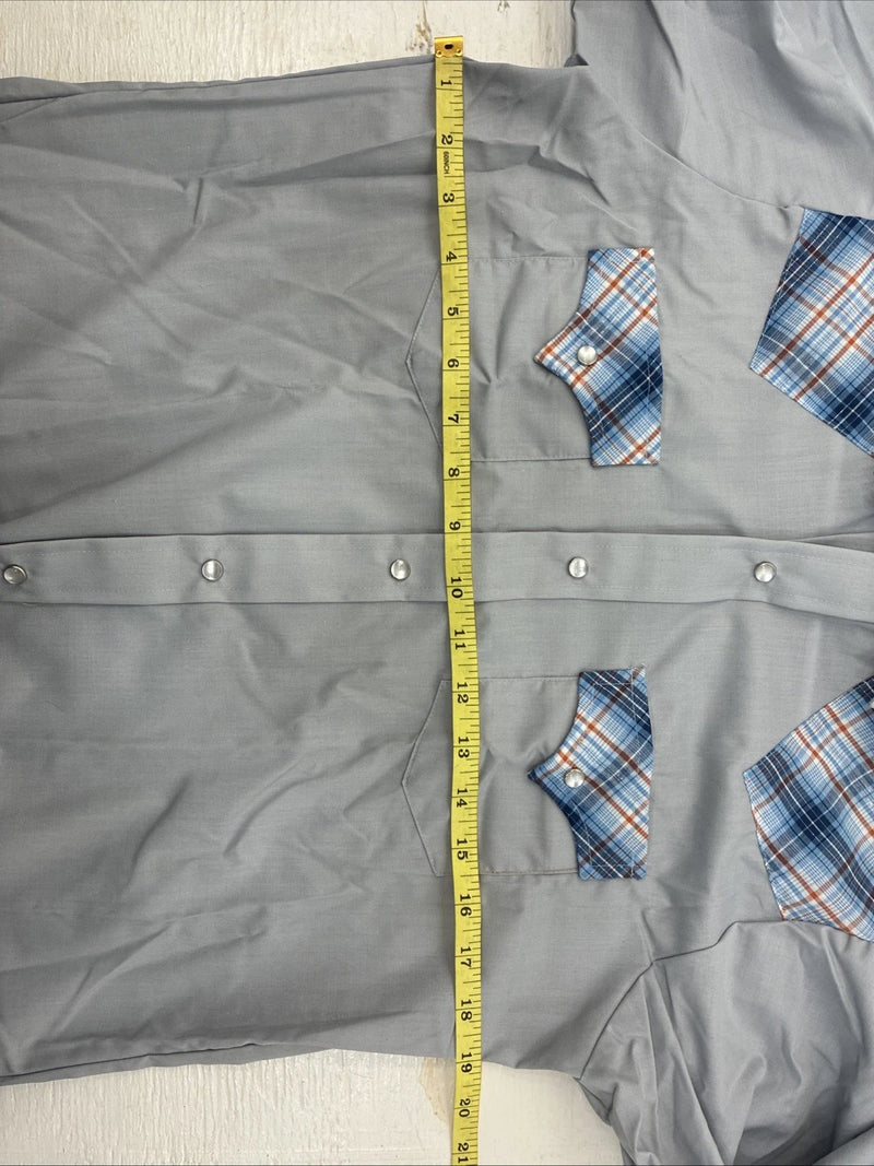 New Kids Champion Western Gray Plaid Long Sleeve Pearl Snap Size 18 CC-107
