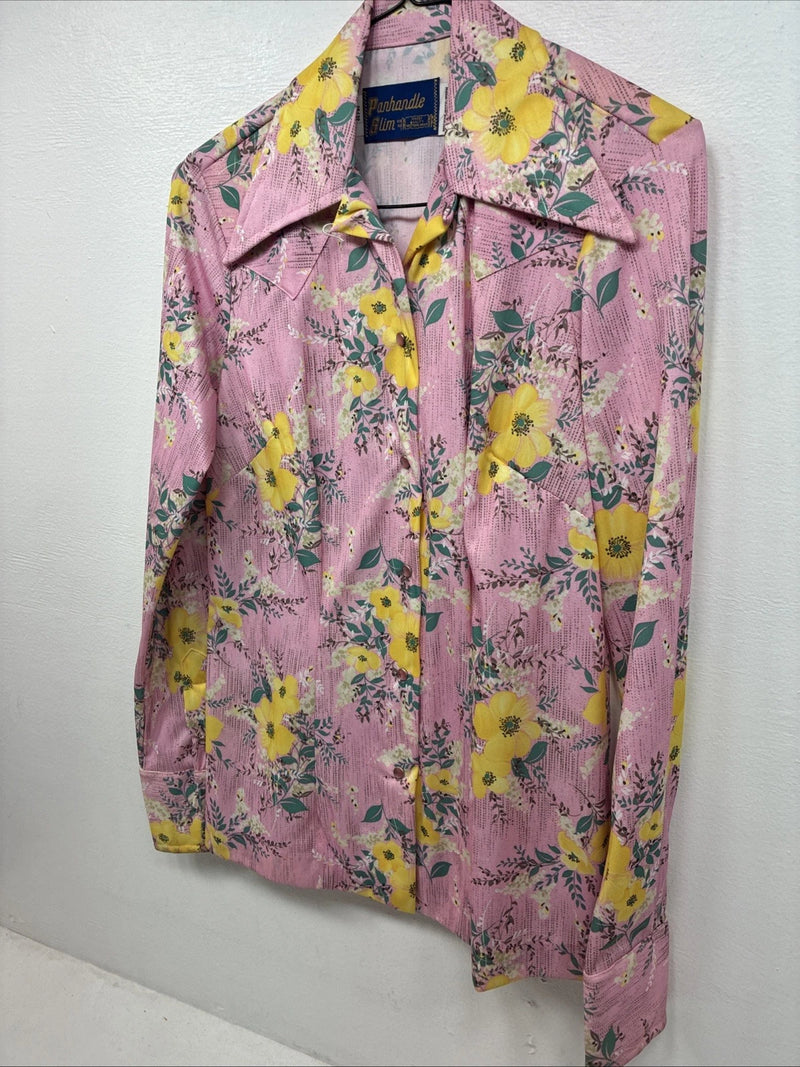 New Women’s Panhandle Slim Pink floral Long Sleeve Pearl Snap 10/32 KK-11
