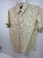 New Women’s White Horse Yellow Floral Short Sleeve Pearl Snap Large II-93
