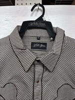 New Men’s White Horse Brown White Checkered Long Sleeve Pearl Snap 2XL H-50