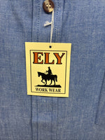 New Men’s ELY cattleman Blue Long Sleeve Button Up 20.5 X 36 4XL F-55