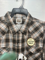 New Men’s ELY Cattleman Tan Long Sleeve Pearl Snap 3XL E-34