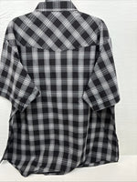 New Men’s ELY Cattleman Black White Flannel Short Sleeve Pearl Snap 4XL E-78