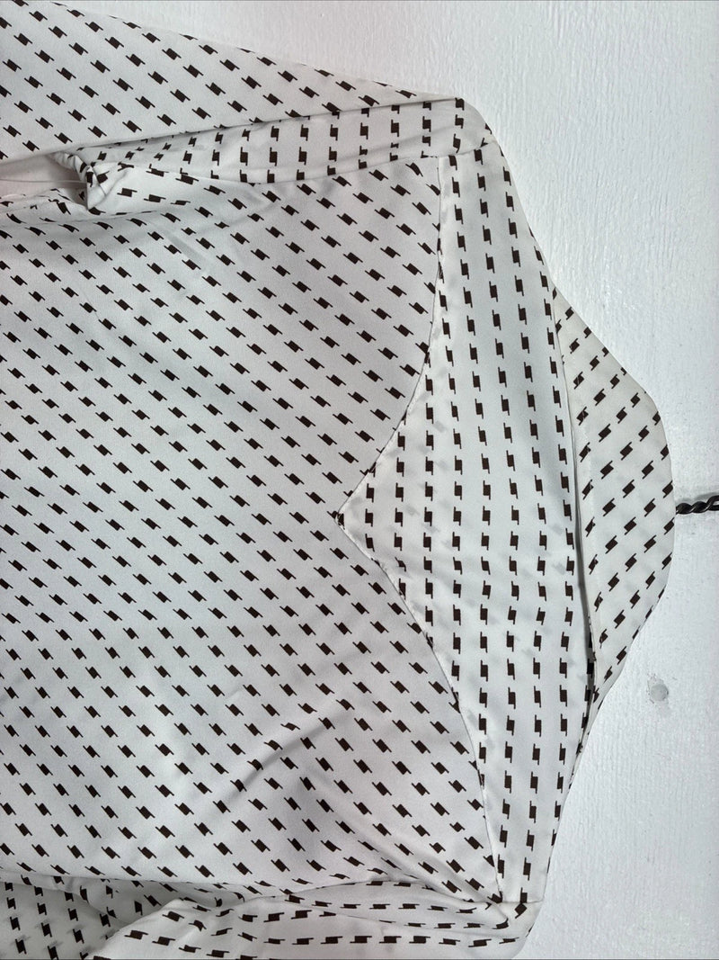 New Women’s Dickson Jenkins White Brown Long Sleeve Pearl Snap Size 30 KK-94