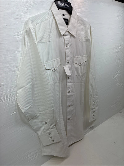 New Men’s White Horse White Stripe Design Long Sleeve Pearl Snap XL O-63