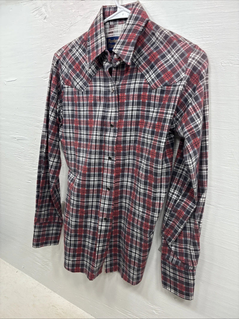 New Kids Panhandle Slim Red Plaid Long Sleeve Pearl Snap Size 12 CC-86