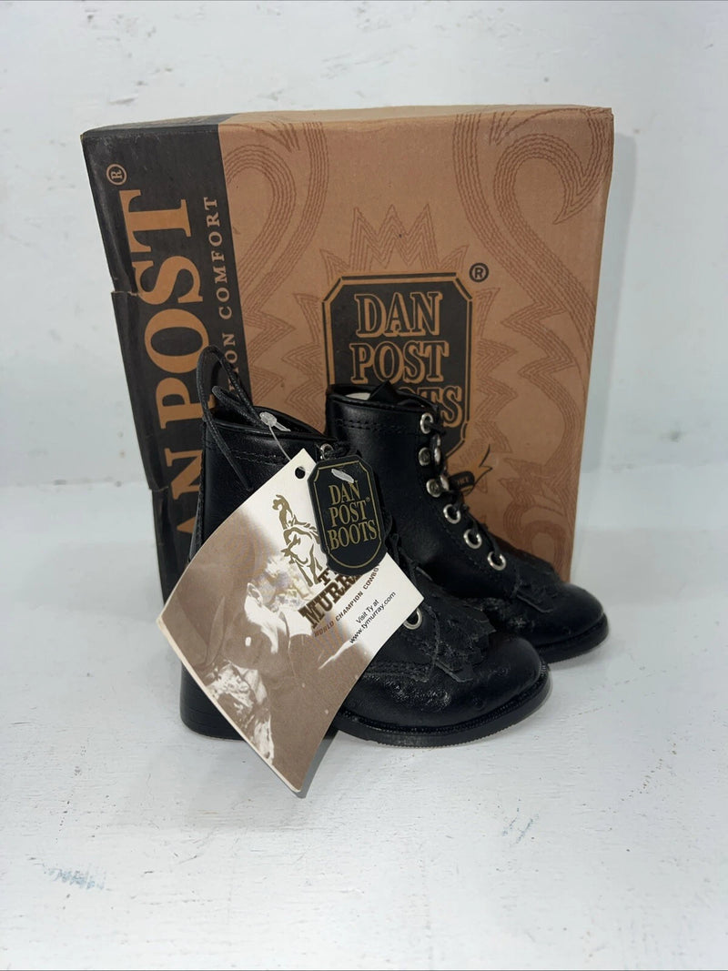New Infant Dan Post Black Ostrich Print Lace Up Cowboy Boots. 4 D. 24-1