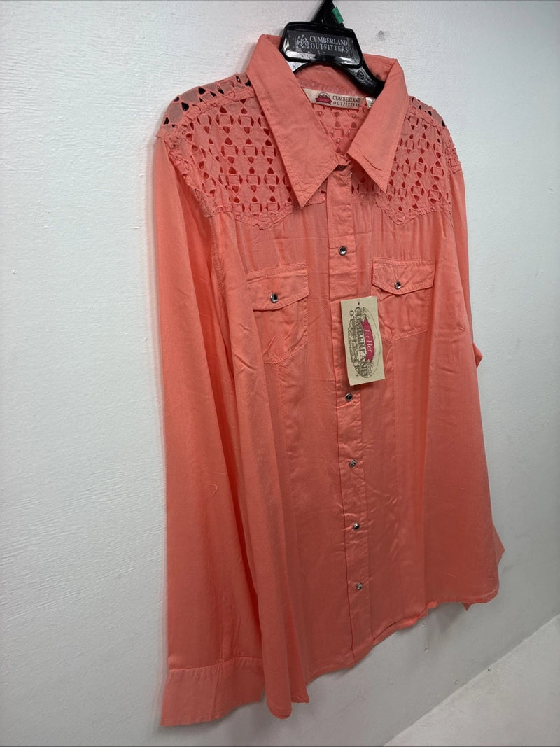 New Women’s Cumberland Pink Designed Long Sleeve Pearl Snap XL II-7