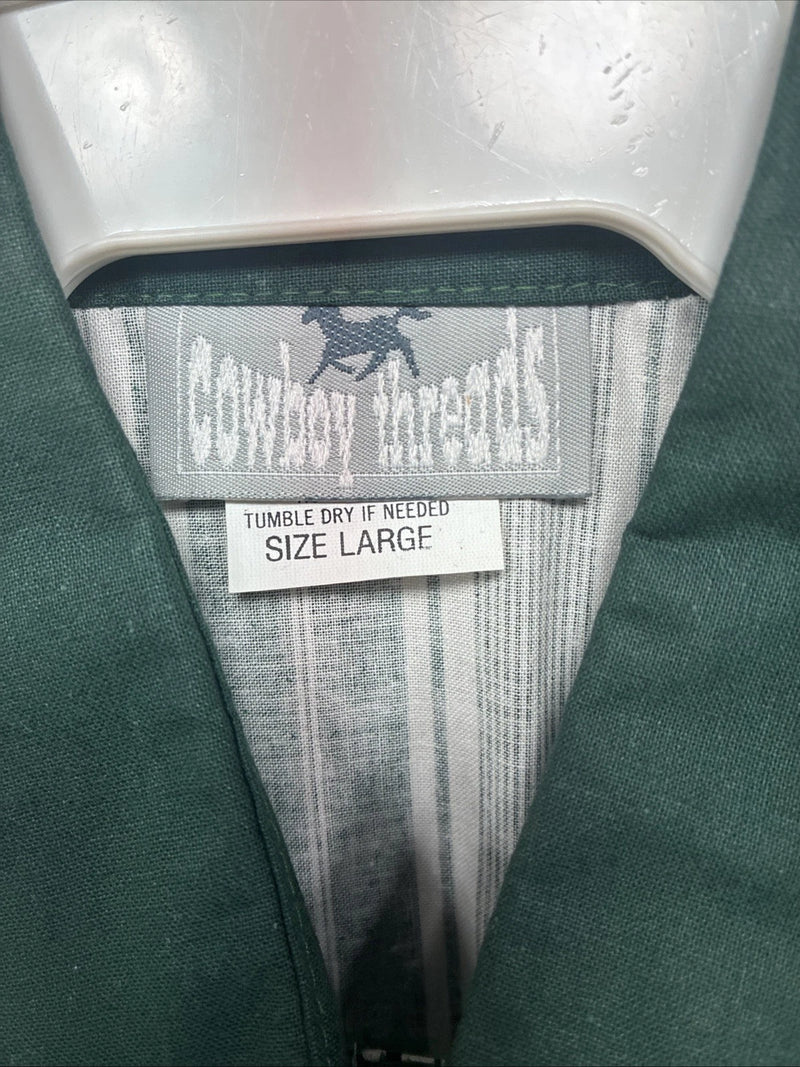 New Men’s Cowboy Threads Green Stripe Short Sleeve Button Up Large DD-43