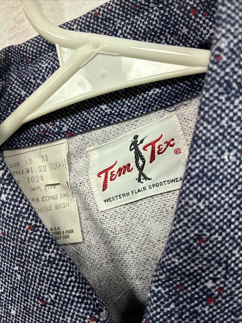 New Men’s Tem Tex Blue Jean Long Sleeve Pearl Snap 15 Medium AA-74