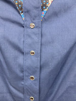 New Women’s Lady DJ Blue Designed Long Sleeve Pearl Snap Size 30 TT-111