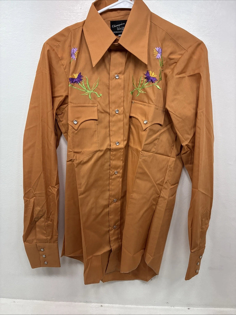New Women’s Champion Western Orange Design Long Sleeve Pearl Snap 14.5 MM-41