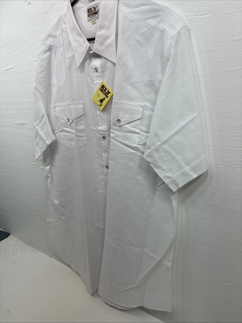 New Men’s ELY Cattleman Simple White Short Sleeve Pearl Snap 18.5 2XL M-74