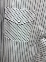 New Women’s White Horse Gray Stripe Long Sleeve Pearl Snap Medoum LL-105