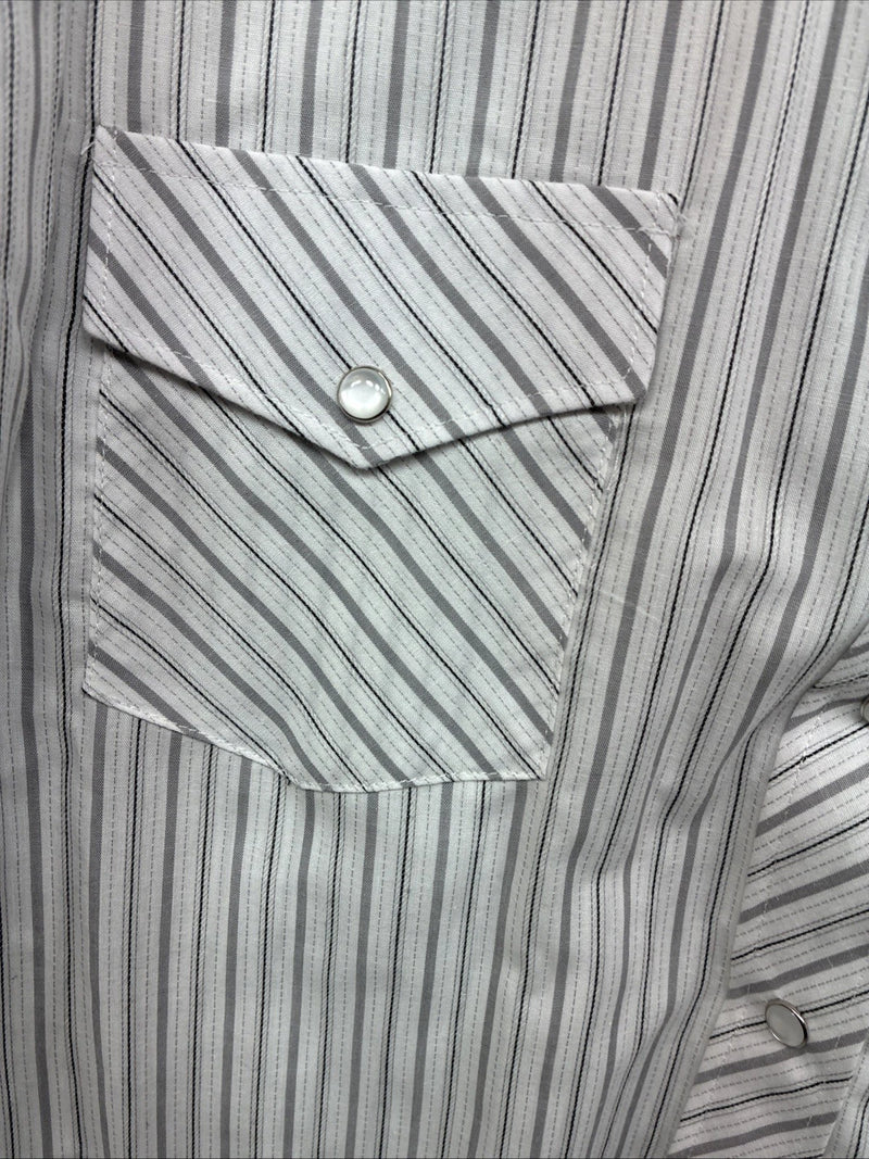 New Women’s White Horse Gray Stripe Long Sleeve Pearl Snap Medoum LL-105
